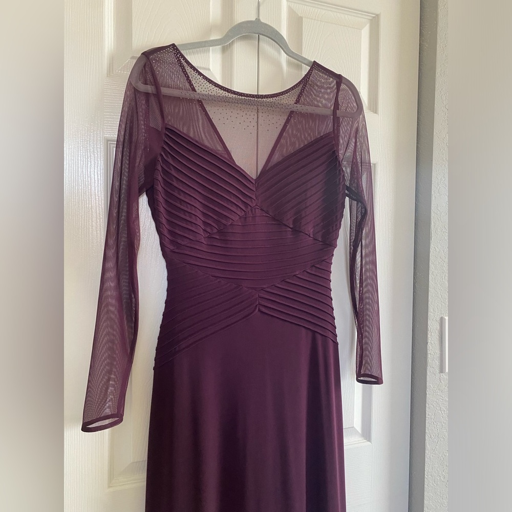 Calvin Klein Sheer Long Sleeve Deep Plumb Purple Mauve Gown Size 6